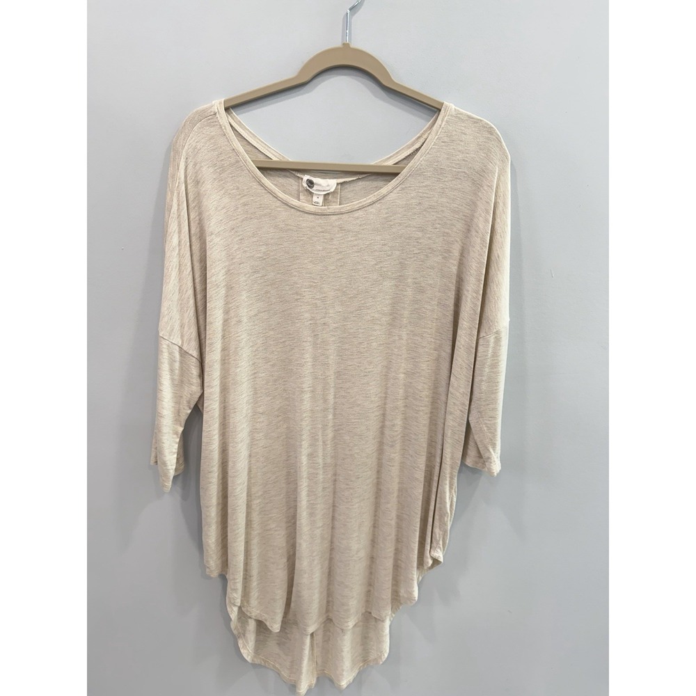 Floreat Anthropologie Beige Tunic Top Medium Oversized Boho Soft Knit Tee